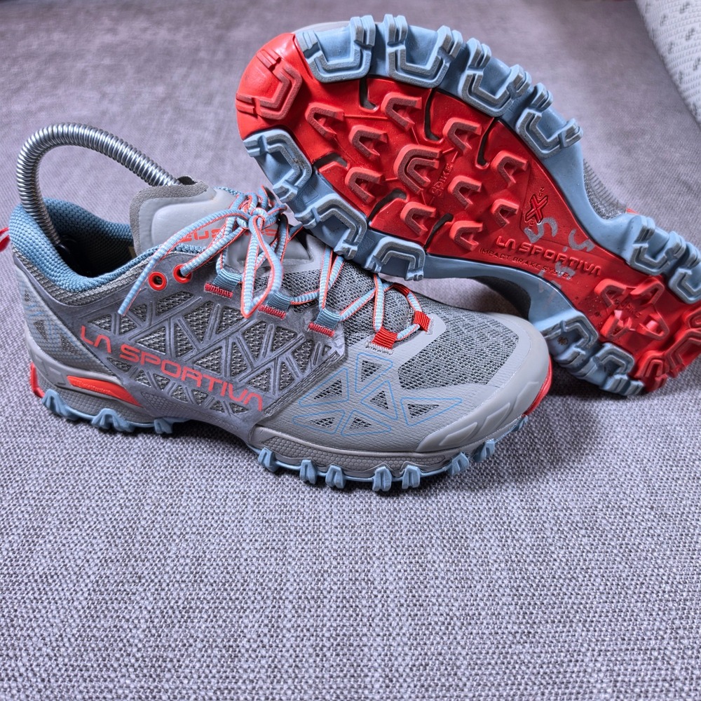 La Sportiva Womens 7 Bushido II Trail Running Shoes Grey Coral Blue Athletic